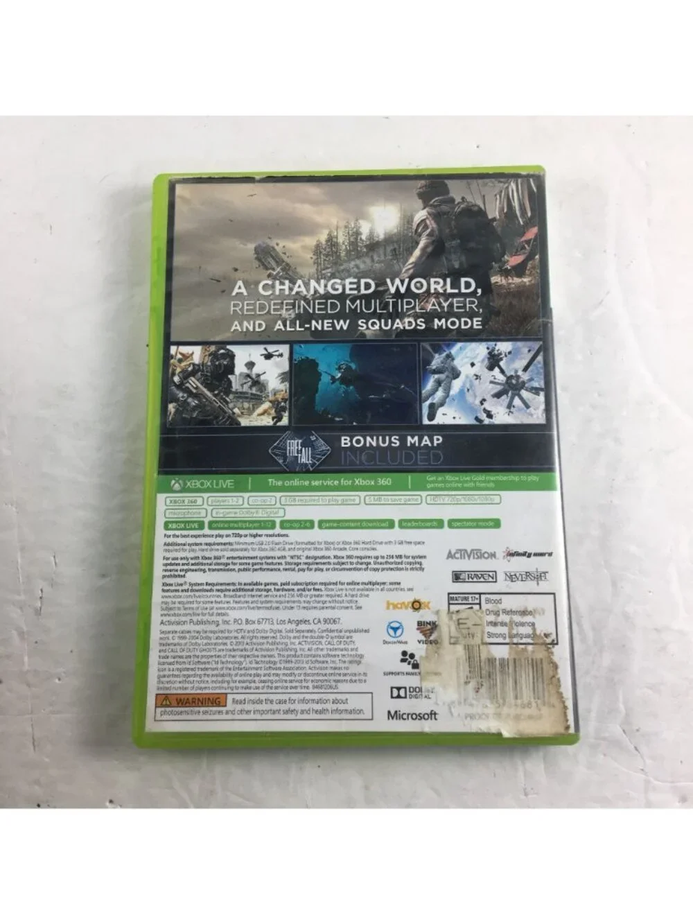 MICROSOFT XBOX 360 CALL OF DUTY GHOSTS NO MANUAL